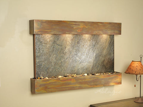 Wall Fountain - Sunrise Springs - Green FeatherStone - Rustic Copper - Squared - sss1012