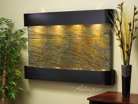 Wall Fountain - Sunrise Springs - Green Slate - Blackened Copper - Rounded - ssr1502