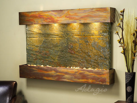 Wall Fountain - Sunrise Springs - Green Slate - Rustic Copper - Squared - sss1002