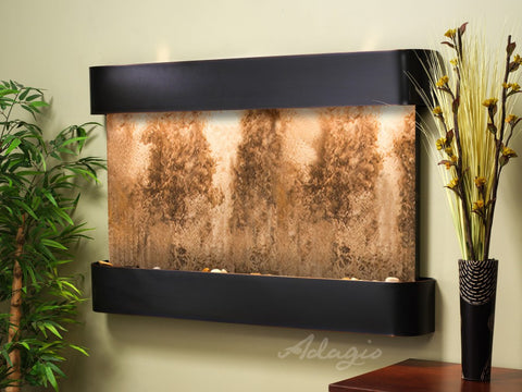 Wall Fountain - Sunrise Springs - Magnifico Travertine - Blackened Copper - Rounded - ssr1508
