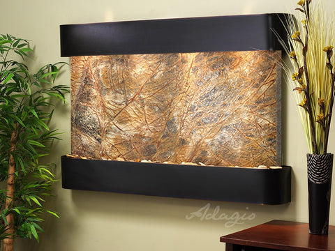 Wall Fountain - Sunrise Springs - Rainforest Brown Marble - Blackened Copper - Rounded - ssr1506