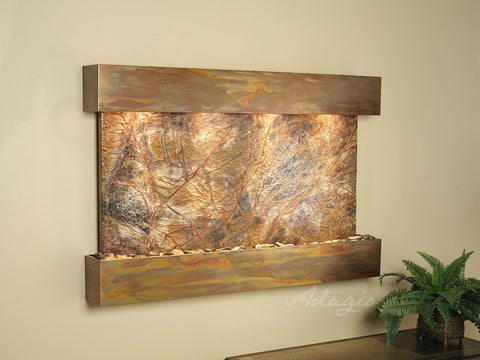 Wall Fountain - Sunrise Springs - Rainforest Brown Marble - Rustic Copper - Squared - sss1006