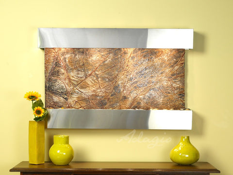 Wall Fountain - Sunrise Springs - Rainforest Brown Marble - Stainless Steel - Squared - sss2006