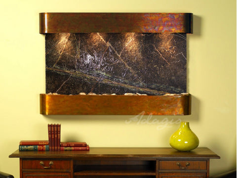 Wall Fountain - Sunrise Springs - Rainforest Green Marble - Rustic Copper - Rounded - ssr1005