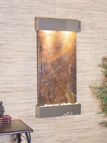 Wall Fountain - Whispering Creek - Rainforest Brown Marble - Stainless Steel - wcs2006