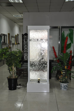 6 Foot Tall | Metal Floor Fountain | White Powder Coated Frame With Mirror Glass - WPCMG72FF