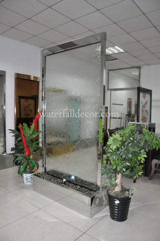 8 Foot Indoor Floor Fountain Silver Mirror Trim Clear Glass - SMTCF96FF