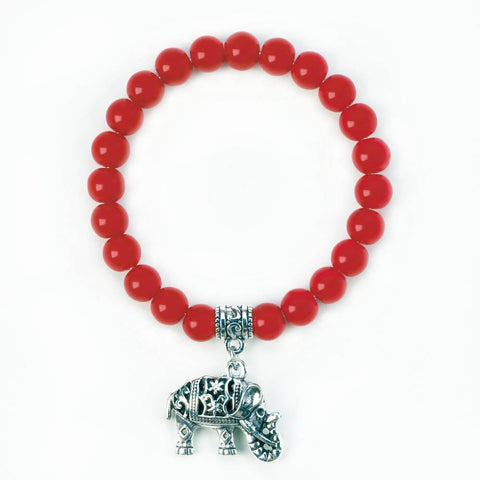Red Bead Elephant Charm Bracelet