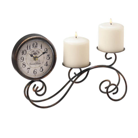 Scrollwork Table Clock & Candle Holder